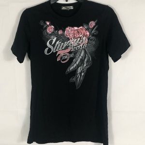 Sturgis Tshirt Womens Large Flower 75th Anniversary Motorcycle Rally Black